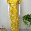 Yellow Pleated Cambric Cotton Nighty for Women