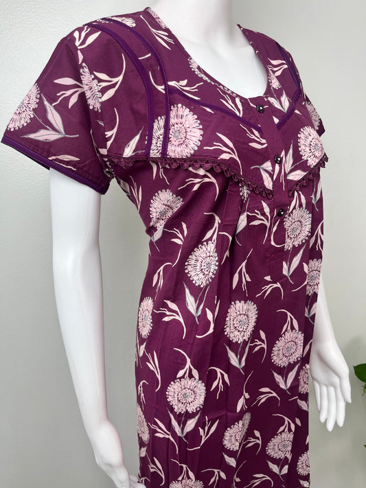 Purple Floral 100% Cotton Nightgown