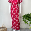 Red Floral Printed Cambric Cotton Nightgown