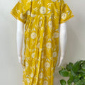 Yellow Pleated Cambric Cotton Nighty for Women
