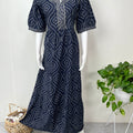 Navy Blue Bandhani Cambric Cotton Nighty