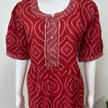 Red Cambric Cotton Bandhani Nightgown for Women