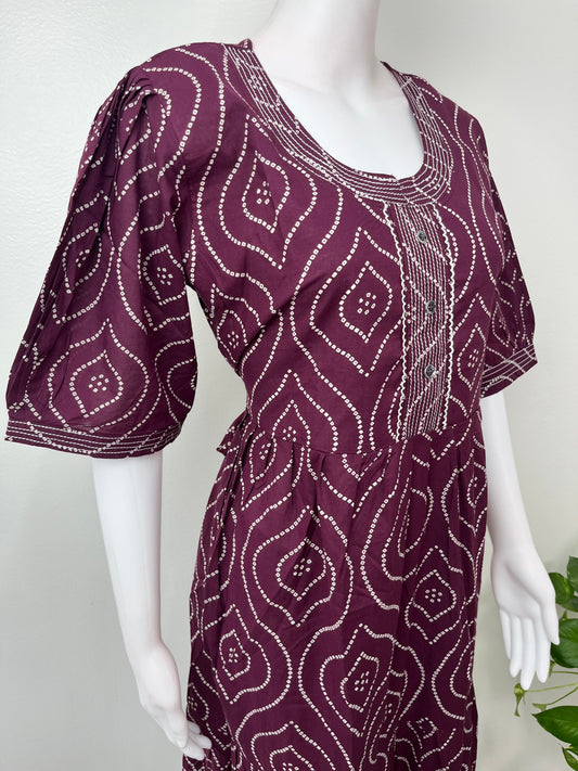 Wine Cambric Cotton Umbrella Style Nighty