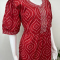 Red Cambric Cotton Bandhani Nightgown for Women