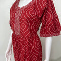 Red Cambric Cotton Bandhani Nightgown for Women