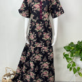 Black Floral Umbrella Style Cambric Cotton Nightgown