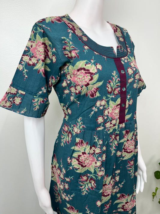 Bottle Green Cambric Cotton Umbrella Style Nightgown