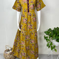 Mustard Frock Style Cambric Cotton Nighty for Women