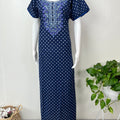 Navy Blue Classic Emrbroidered Cambric Cotton Nighty
