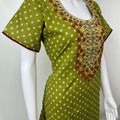 Green Cambric Cotton Embroidered Nighty for Women