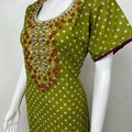 Green Cambric Cotton Embroidered Nighty for Women