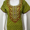 Green Cambric Cotton Embroidered Nighty for Women