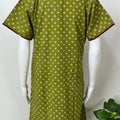 Green Cambric Cotton Embroidered Nighty for Women