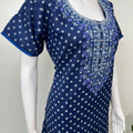 Navy Blue Classic Emrbroidered Cambric Cotton Nighty