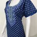 Navy Blue Classic Emrbroidered Cambric Cotton Nighty
