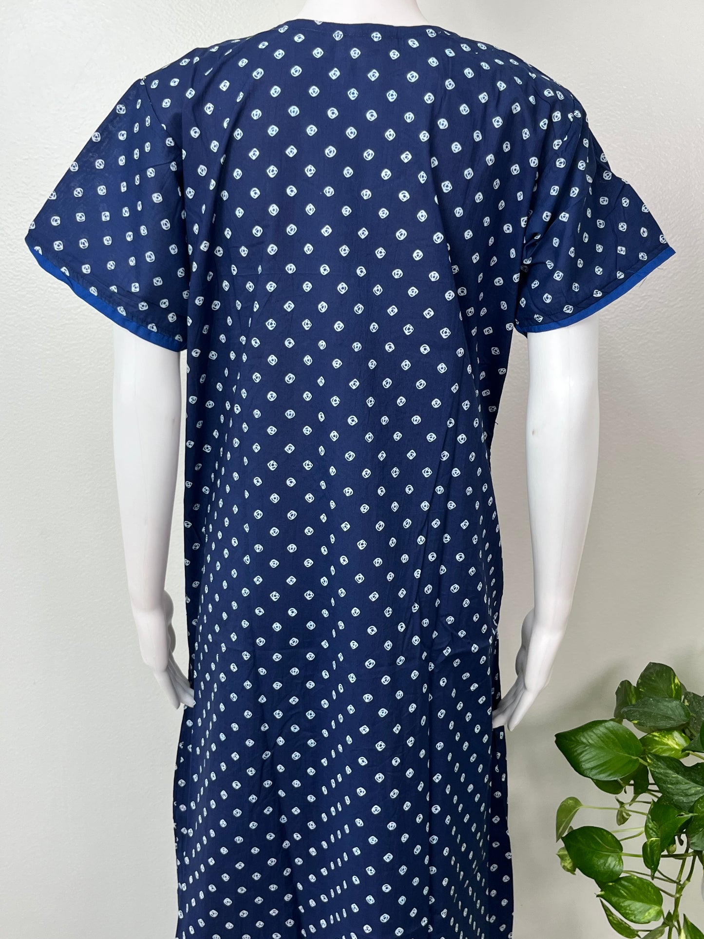 Navy Blue Classic Emrbroidered Cambric Cotton Nighty