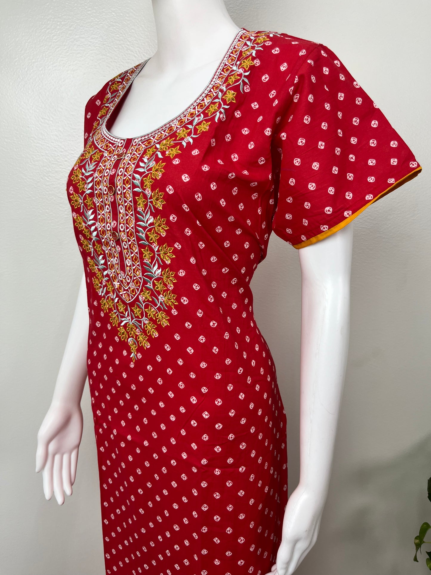 Red Cambric Cotton Nightgown Soft & Comfortable