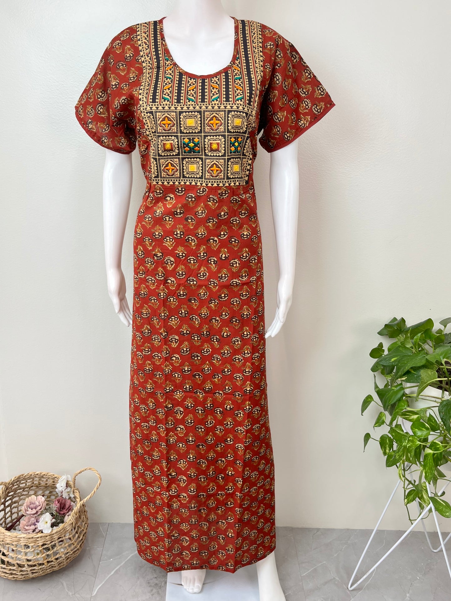 Kalamkari Printed Cambric Cotton Nighty