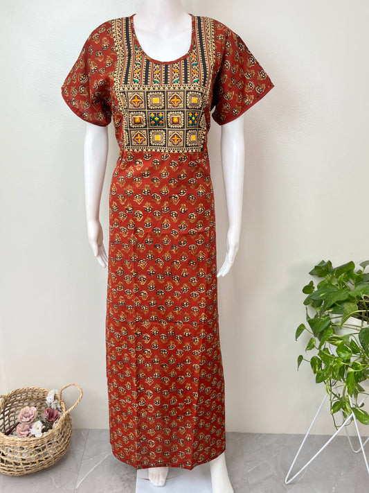Kalamkari Printed Cambric Cotton Nighty