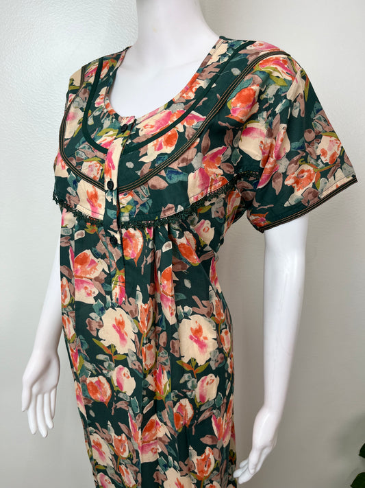 Bottle Green Cambric Cotton Nighty Soft & Comfortable