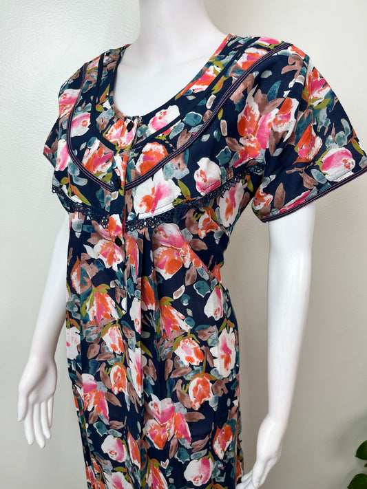 Floral Printed Cambric Cotton Women's Nightgown
