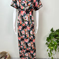 Black Floral Printed Cambric Cotton Women's Nighty