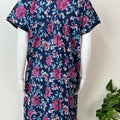 Navy Blue Pleated Style Cambric Cotton Nightgown