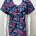 Navy Blue Pleated Style Cambric Cotton Nightgown
