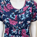 Navy Blue Pleated Style Cambric Cotton Nightgown