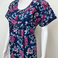 Navy Blue Pleated Style Cambric Cotton Nightgown