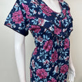 Navy Blue Pleated Style Cambric Cotton Nightgown