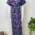 Navy Blue Pleated Style Cambric Cotton Nightgown