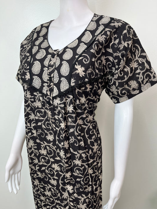 Black Cambric Cotton Nighty Elegant & Breathable