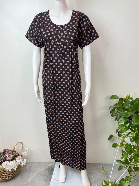 Black Pure Cotton Women's Nighty