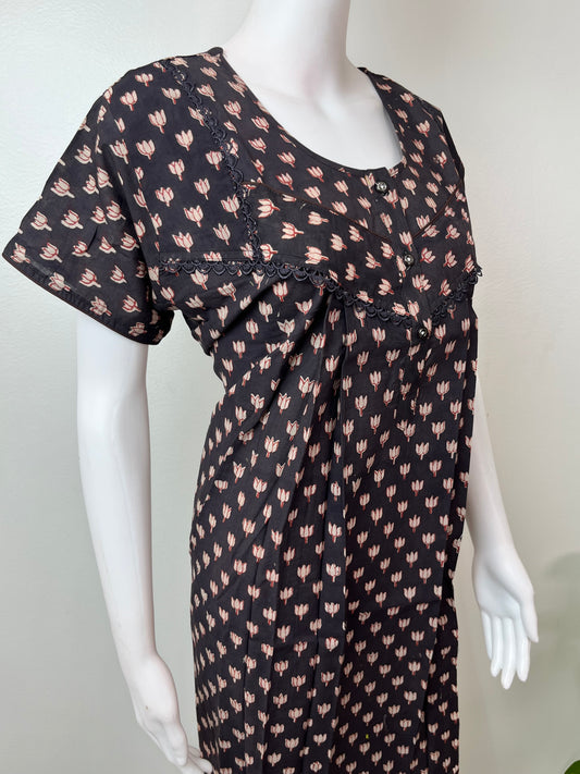 Black Pure Cotton Women's Nighty