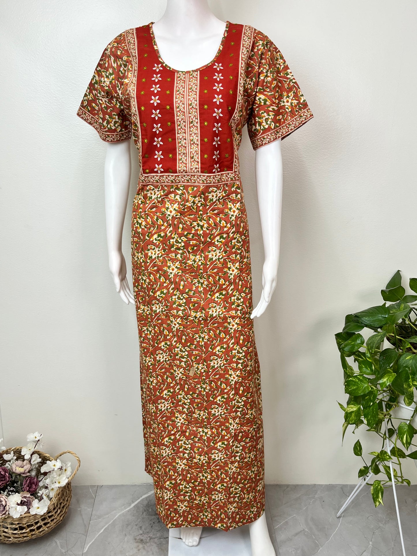 Maroon Printed 100% Cotton Nightgown