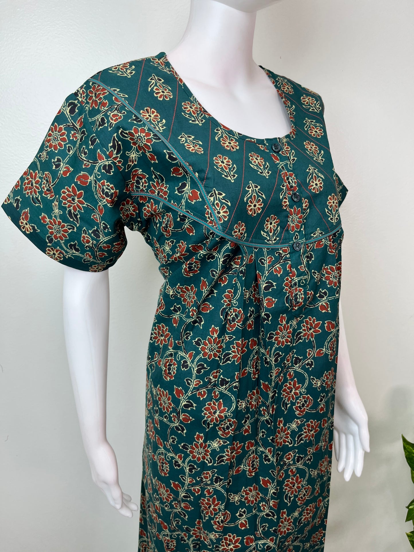 Bottle Green Pure Cotton Nightgown Soft & Comfortable