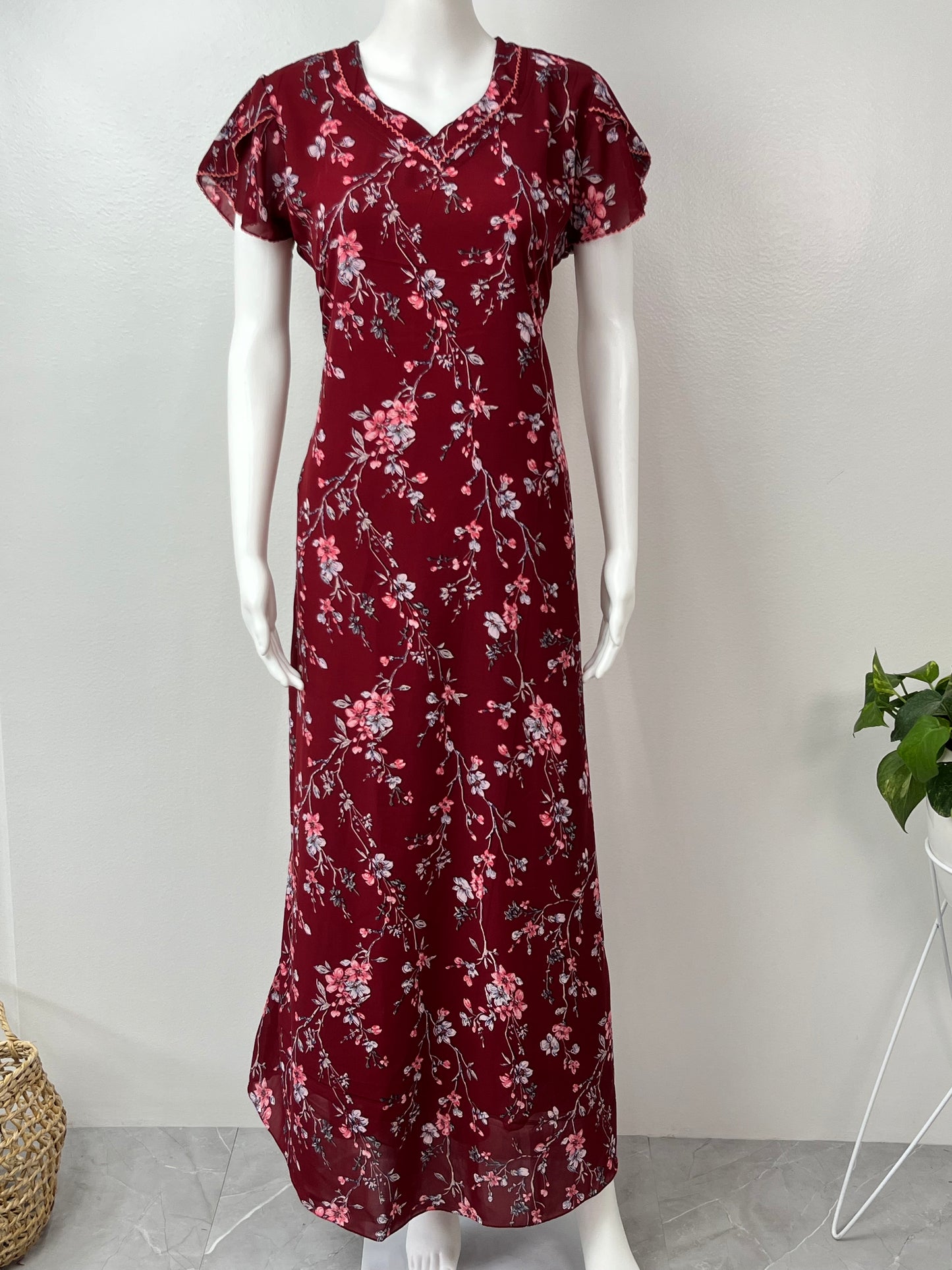 Maroon Premium Chiffon Fabric Nighty for Women