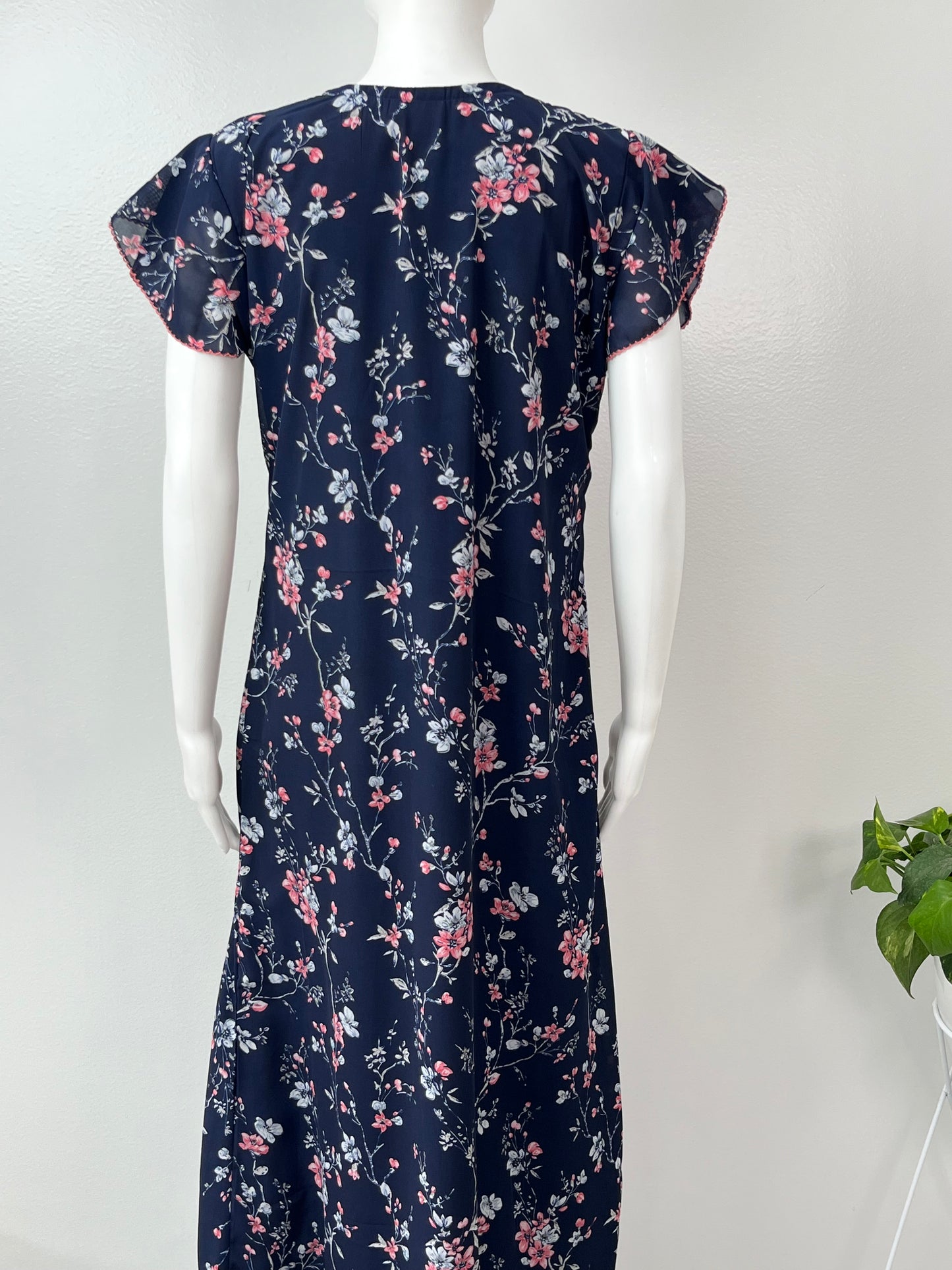 Navy Blue Chiffon Nightgown for Women