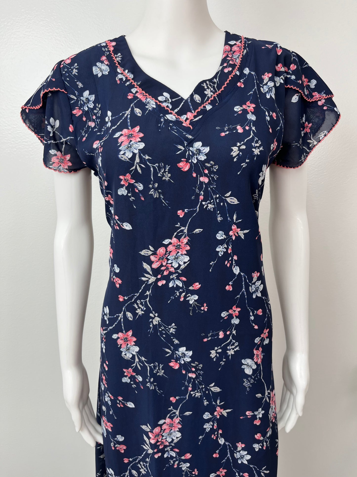 Navy Blue Chiffon Nightgown for Women