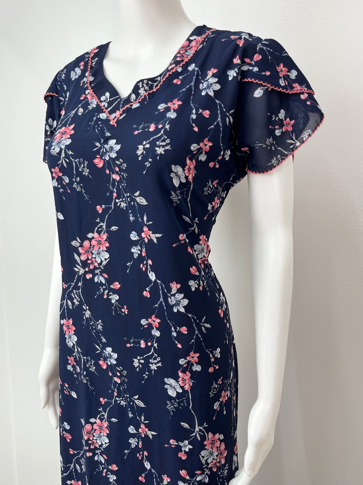 Navy Blue Chiffon Nightgown for Women
