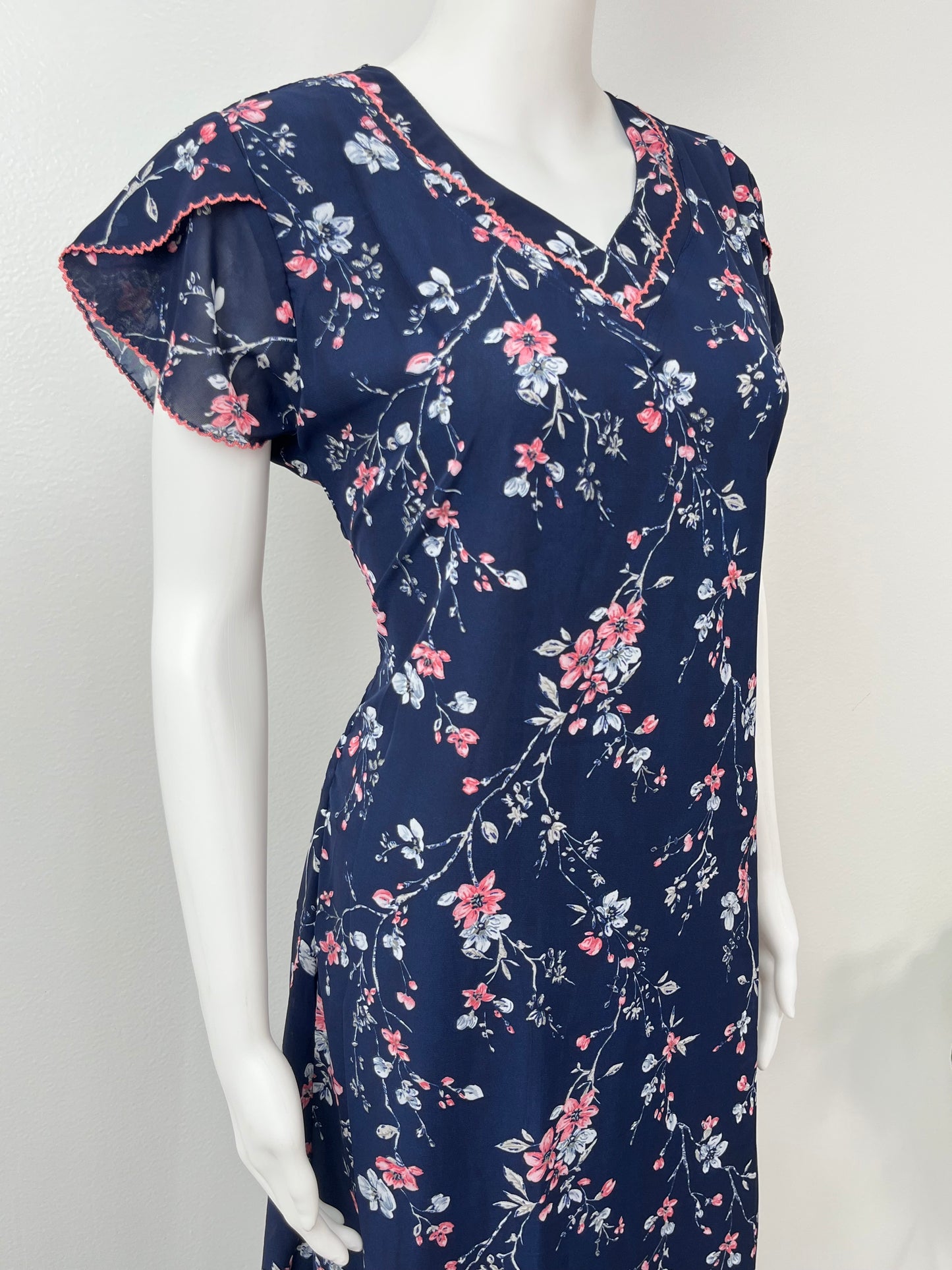 Navy Blue Chiffon Nightgown for Women