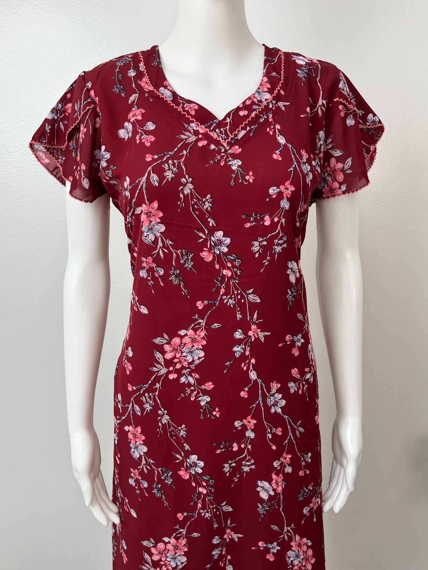 Maroon Premium Chiffon Fabric Nighty for Women