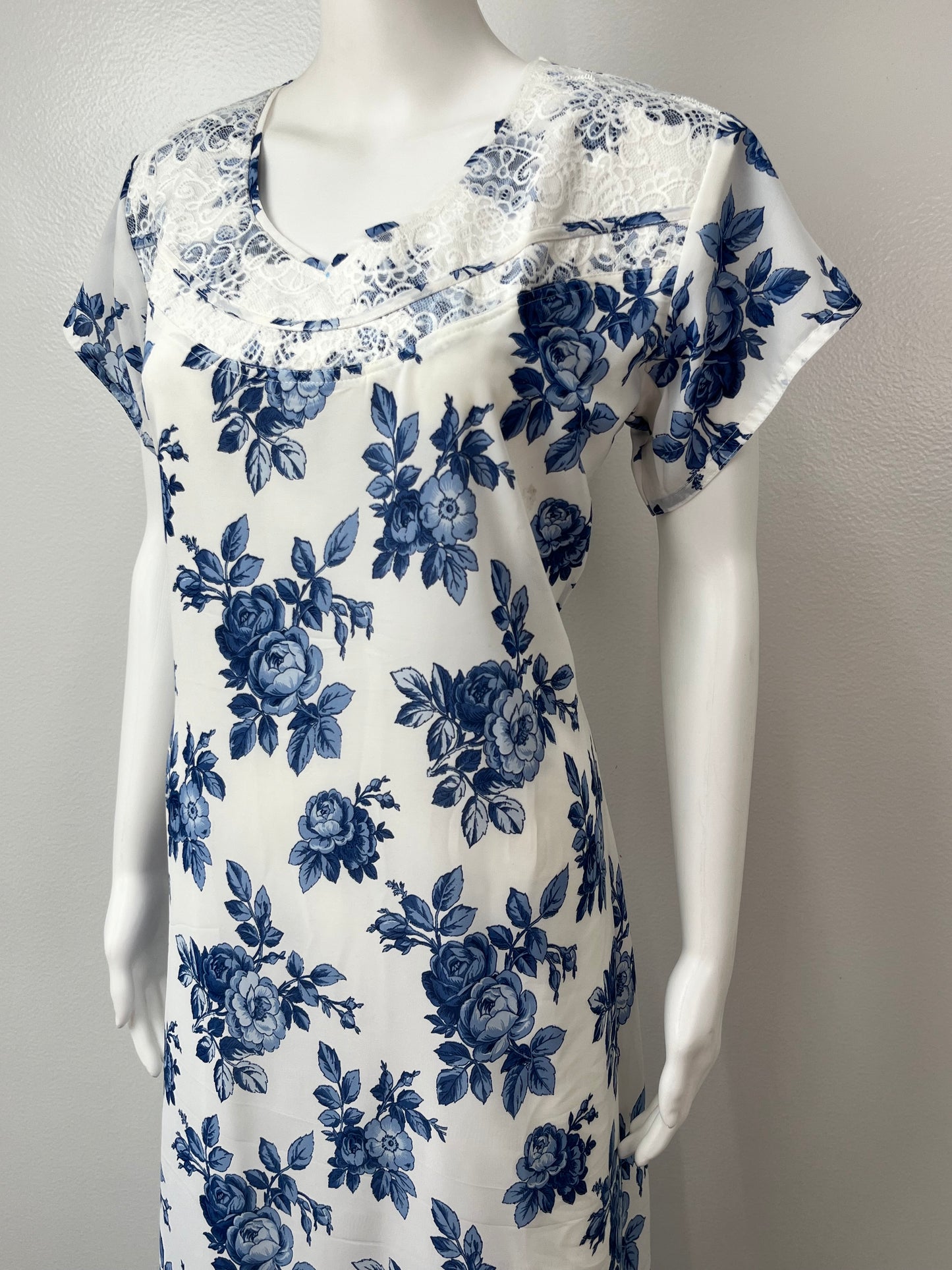 Navy Bloom Lace Luxury in Chiffon Nighty