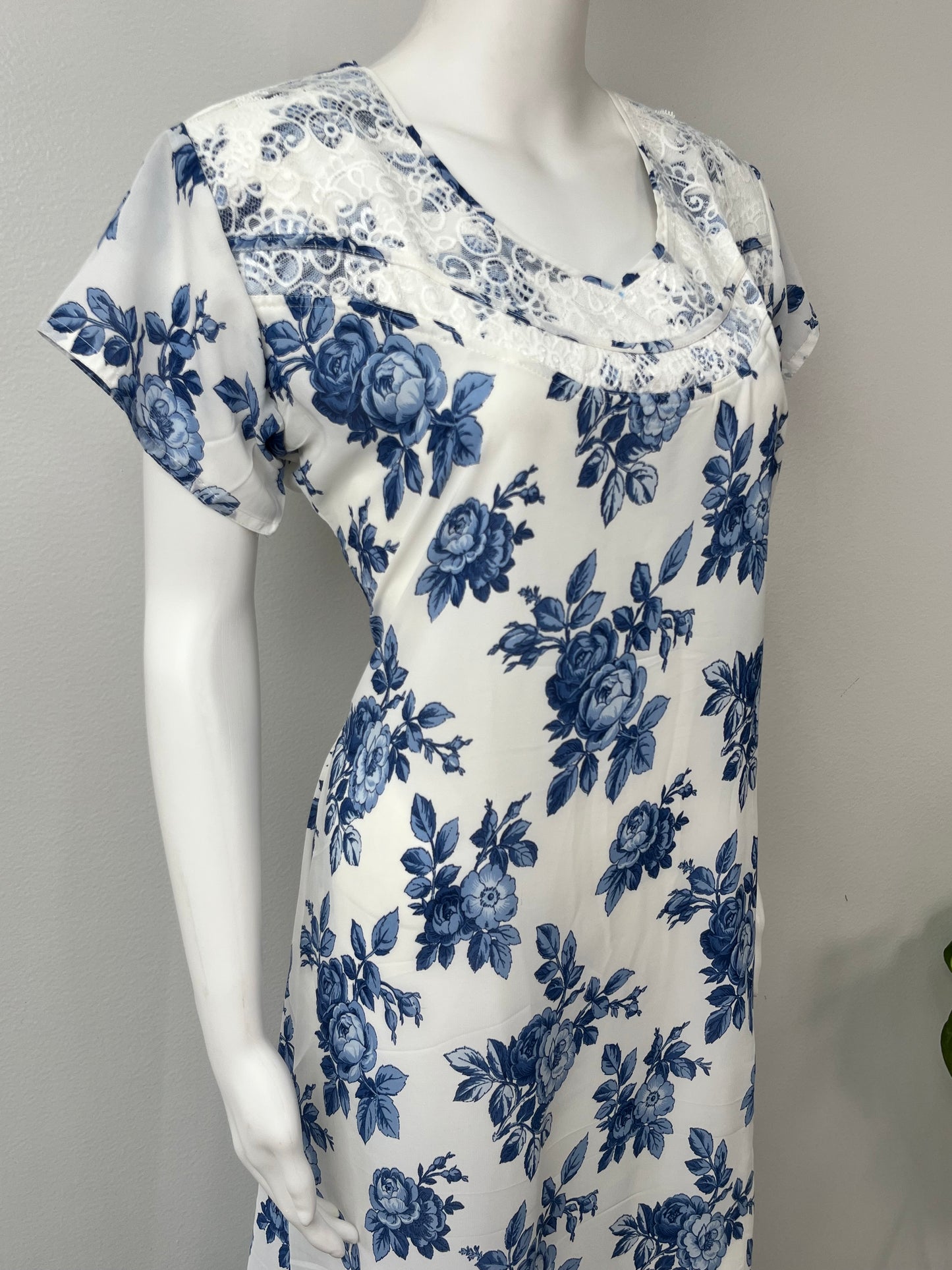 Navy Bloom Lace Luxury in Chiffon Nighty