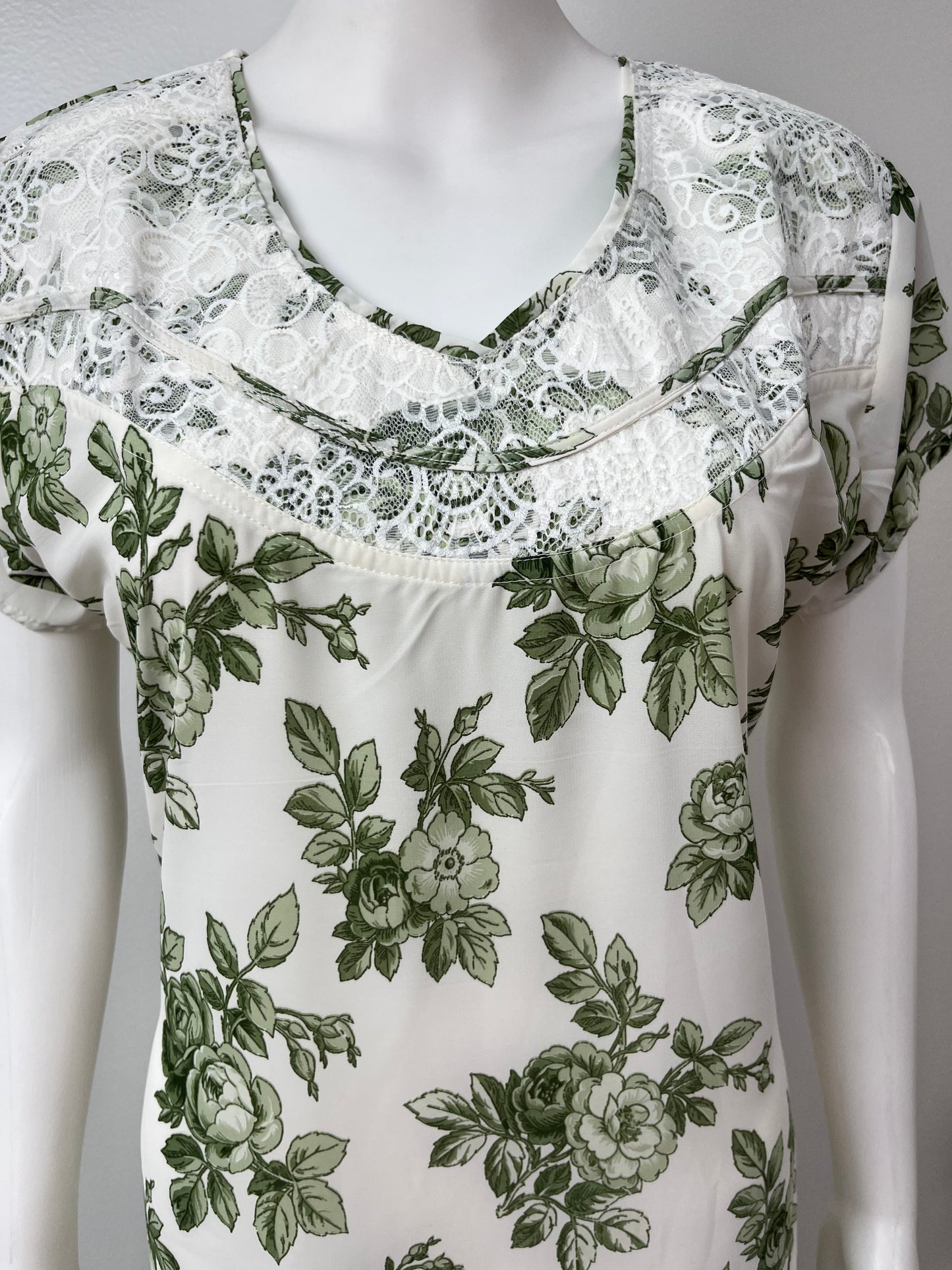 Serene Lace & Leaf Chiffon Nightgown for Women