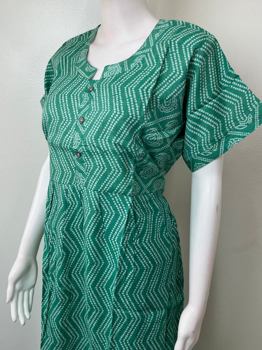 Green Bandhani Print Rayon Fabric Nighty