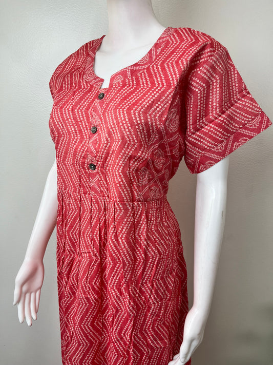 Red Bandhani Print Rayon Fabric Nightgown