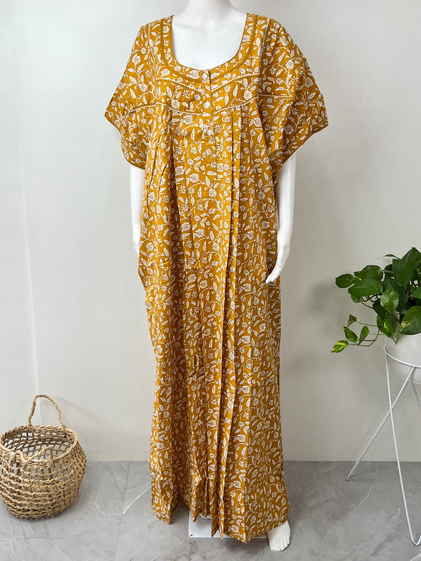 Mustard 100% Cotton Nightgown for Women
