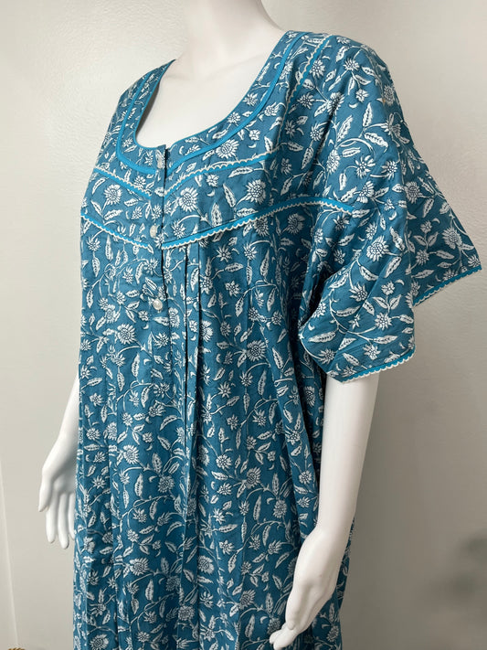 Blue Pure Cotton Women's Nightgown